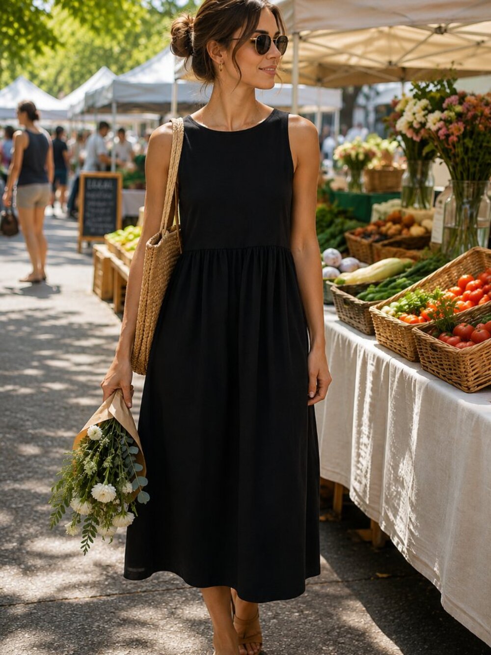ASOS Black Casual Balletcore Cotton Dress with Low Back
